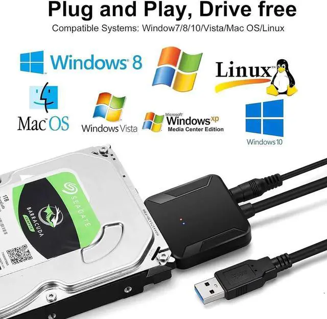 Alt view image 5 of 7 - SATA to USB 3.0 Adapter, USB 3.0 to SATA III Adapter, External Hard Drive Converter SATA Cable for 2.5" 3.5" HDD, SSD with Power Supply