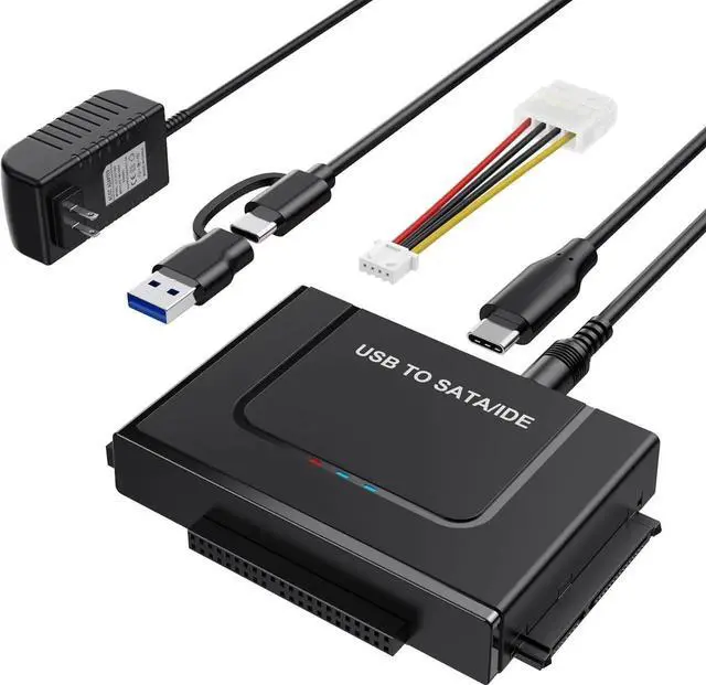 Main image of USB 3.0 to IDE SATA Adapter, USB 3.0 Type C Hard Drive Reader External HDD Converter for 2.5/3.5 inches IDE SATA HDD SSD, DVD/CD Optical Drive, 12V/2A Power Adapter Included