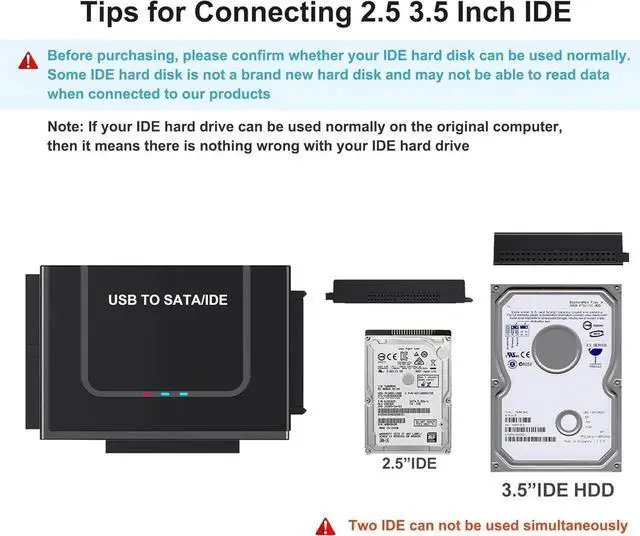 Alt view image 6 of 7 - USB 3.0 to IDE SATA Adapter, USB 3.0 Type C Hard Drive Reader External HDD Converter for 2.5/3.5 inches IDE SATA HDD SSD, DVD/CD Optical Drive, 12V/2A Power Adapter Included
