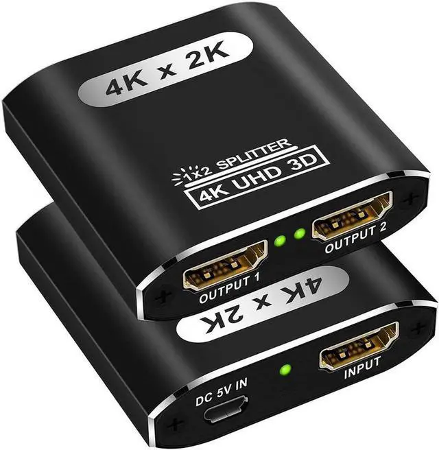 Main image of HDMI Splitter 1 in 2 Out, 4K HDMI Splitter for Dual Monitors Supports 3D Full HD 1080P Aluminum HDMI Spliter Dual Monitor HDMI Adapter Compatible for PS4 Fire Stick HDTV(1 Source to 2 Displays)