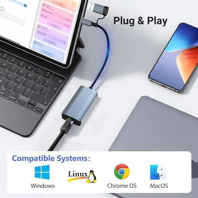 Alt view image 4 of 7 - USB C to Ethernet Adapter, USB 3.0 Network Adapter, USB to 1000Mbps Gigabit RJ45 LAN Ethernet Adapter, Aluminum Gigabit LAN Wire Adapter Compatible with Mac-Book, Steam Deck, i-Pad, TV Box, etc.
