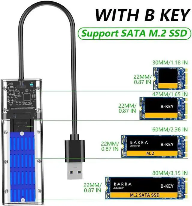Alt view image 4 of 6 - Transparent M.2 SSD Enclosure High Speed USB3.0 Gen1 5Gb/S M.2 NGFF SATA External Hard Drive Case for PC