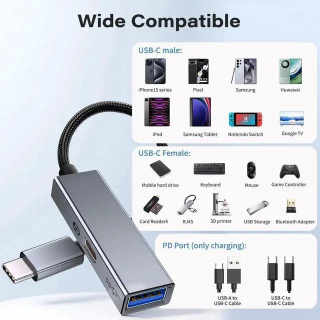 Alt view image 6 of 7 - USB C OTG Adapter with PD Power, 2 in 1 USB C to USB 3.0 OTG with 60W PD Charging Adapter Compatible with i-Phone 15/15 Pro, i-Pad Pro, Mac-Book Pro/Air, Galaxy S24/S23, Go-o-gle Pixel 8