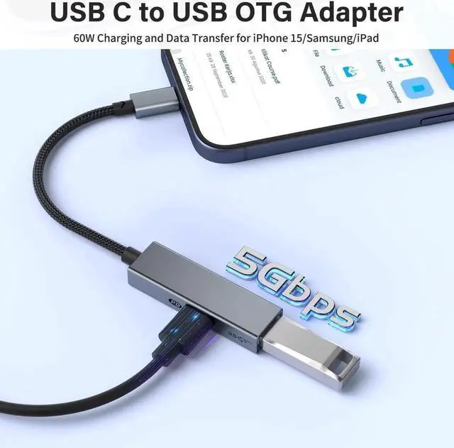 Alt view image 5 of 7 - USB C OTG Adapter with PD Power, 2 in 1 USB C to USB 3.0 OTG with 60W PD Charging Adapter Compatible with i-Phone 15/15 Pro, i-Pad Pro, Mac-Book Pro/Air, Galaxy S24/S23, Go-o-gle Pixel 8