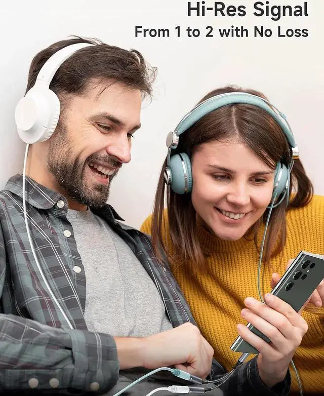 Alt view image 7 of 7 - USB C to 3.5mm Aux Audio Headphone Splitter, Type C to Dual 3.5mm Female Headphone Jack Adapter,Hi-Res 2 Way Audio Sharing Y Cable Cord for S23 S21 S20, i-P-h-o-n-e 15, G-o-o-g-l-e Pixel 4 3 XL