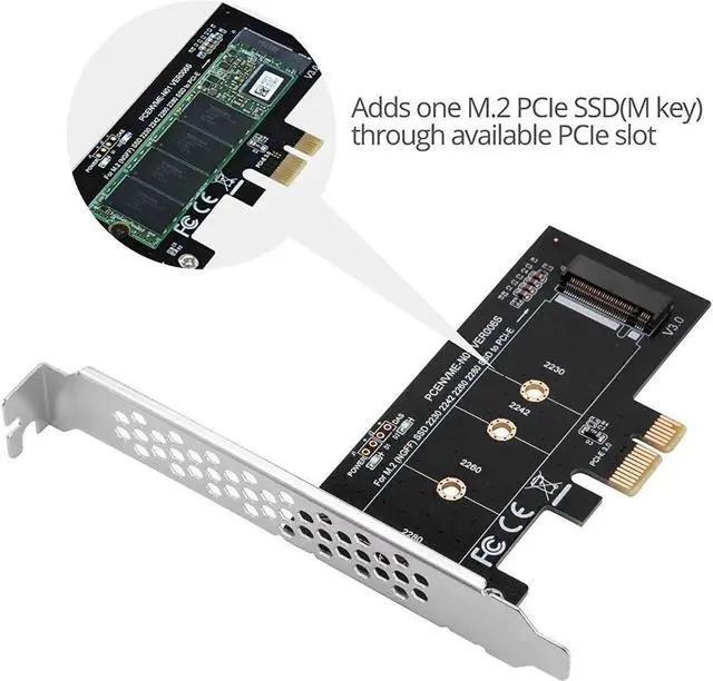 Alt view image 2 of 7 - NVME M.2 SSD M Key to PCI-e 3.0 x1 Host Controller Expansion Card,Supports M2 NGFF PCI-e 3.0, 2.0 or 1.0, NVME or AHCI, M-Key, 2280, 2260, 2242, 2230 Solid State Drives with Low Profile Bracket