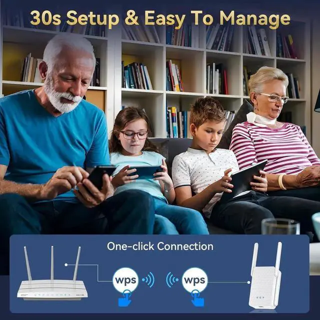 Alt view image 3 of 7 - AX3000 WiFi 6 Extender Signal Booster, 3Gbps High-Speed Internet Extender WiFi Booster for Home, Dual Band 5GHz & 2.4GHz Wireless Repeater, Gigabit Ethernet Port, 1-Tap Setup, OneMesh