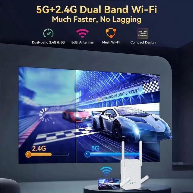 Alt view image 4 of 7 - AX3000 WiFi 6 Extender Signal Booster, 3Gbps High-Speed Internet Extender WiFi Booster for Home, Dual Band 5GHz & 2.4GHz Wireless Repeater, Gigabit Ethernet Port, 1-Tap Setup, OneMesh