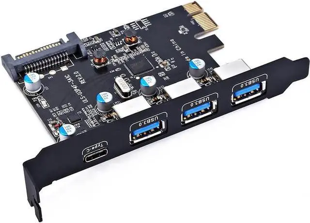 Alt view image 3 of 7 - PCI-E to USB 3.0 Type C +3 Type A Expansion Card - Interface USB 3.0 4-Port Express Card Desktop with 15 pin SATA Power Connector [ Include with A 4pin to 2x15pin Cable + A 15pin to 2x 15pin SATA Y-C