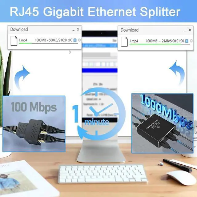 Alt view image 6 of 7 - Ethernet Splitter 1 to 4 High Speed 1000Mbps, 1 to 4 Gigabit Ethernet Splitter RJ45 Splitter with USB Power Cable, LAN Splitter for Cat5/5e/6/7/8 Cable[Supports 4 Devices Working Simultaneously]