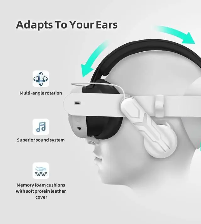 Alt view image 5 of 7 - Headphones Head Strap Compatible with Meta Quest 3 Accessories, Comfort On-Ear Audio Elite Strap Replacement for Enhanced Sound Effects and Increased Immersion in VR | Head Strap Included