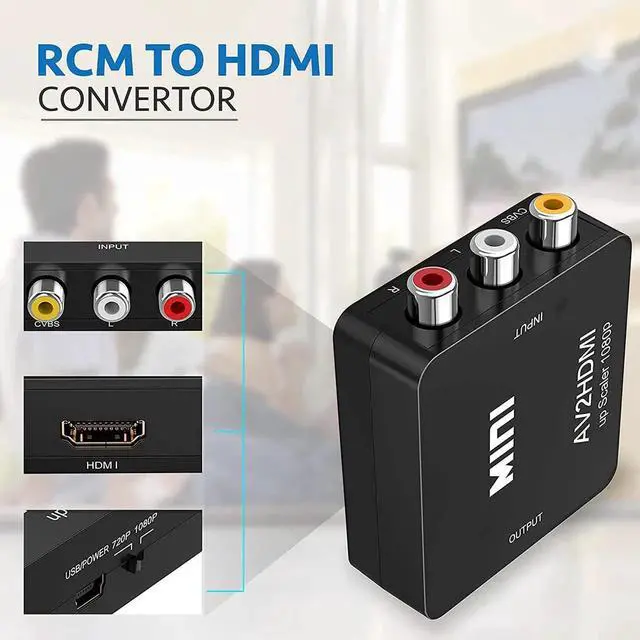Alt view image 7 of 7 - Rca to HDMI - AV to 1080p HDMI Converter - Mini RCA Composite CVBS Audio Video Adapter - Supports PAL/NTSC Compatible for PC / TV / PS3 / Laptop / Xbox / VHS / Camera / STB / Wii / Wii U/ Blue-Ray DVD
