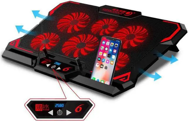 Main image of Gaming Laptop Cooler Notebook Cooling Pad 6 Silent Red LED Fans Powerful Air Flow Portable Adjustable Laptop Stand 2600RPM Laptop Cooling Pad