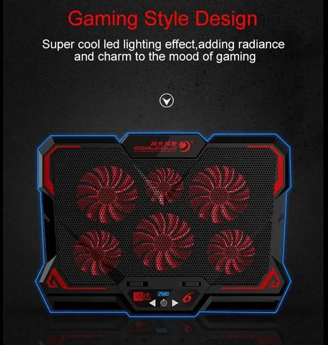 Alt view image 2 of 7 - Gaming Laptop Cooler Notebook Cooling Pad 6 Silent Red LED Fans Powerful Air Flow Portable Adjustable Laptop Stand 2600RPM Laptop Cooling Pad