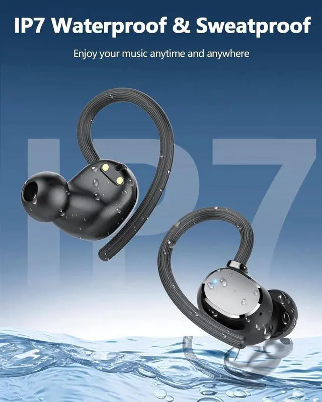 Alt view image 6 of 7 - TWS Ear buds Bluetooth Wireless Earbuds Sport Bluetooth 5.3 Headphones with LED Display 128H Playtime Powerful Bass Over Ear Earphones with Earhooks IP7 Waterproof for Gym/Running/Workout