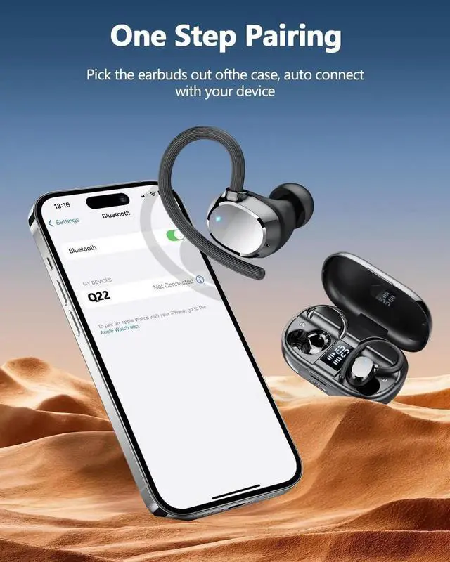 Alt view image 4 of 7 - TWS Ear buds Bluetooth Wireless Earbuds Sport Bluetooth 5.3 Headphones with LED Display 128H Playtime Powerful Bass Over Ear Earphones with Earhooks IP7 Waterproof for Gym/Running/Workout