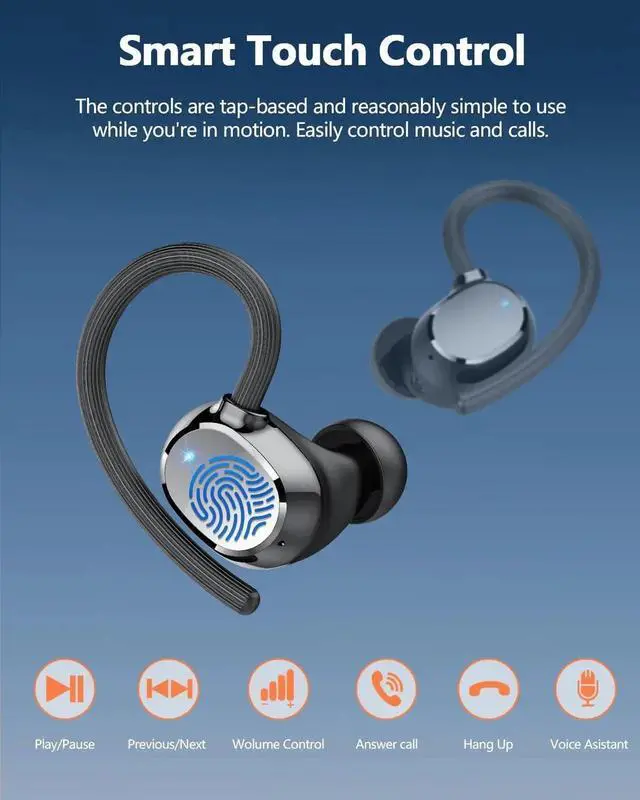 Alt view image 3 of 7 - TWS Ear buds Bluetooth Wireless Earbuds Sport Bluetooth 5.3 Headphones with LED Display 128H Playtime Powerful Bass Over Ear Earphones with Earhooks IP7 Waterproof for Gym/Running/Workout
