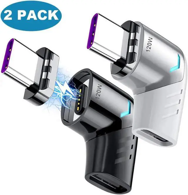 Main image of [2 PACK] USB C Magnetic Adapter, Type C Connector Right Angle 90 Degree Adapter, Support PD 120W Quick Charge, 480Mbps Data Transfer, Compatible with MacBook Pro Air, USB-C Mobile Phone, PC&Laptop