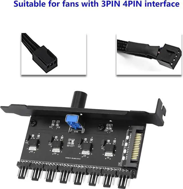Alt view image 2 of 7 - Aomoproing PC 8 Channels Fan Hub Knob Cooling Fan Speed Controller for CPU Case HDD VGA PWM Fan PCI Bracket 12V Fan Control- SATA Interface Power Supply (SATA 1Knob)