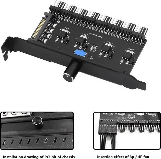 Alt view image 4 of 7 - Aomoproing PC 8 Channels Fan Hub Knob Cooling Fan Speed Controller for CPU Case HDD VGA PWM Fan PCI Bracket 12V Fan Control- SATA Interface Power Supply (SATA 1Knob)