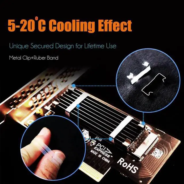 Alt view image 6 of 7 - Aomoproing PA09-HS M.2 NVMe to PCIe 4.0 X4 Adapter with M.2 Heatsink for M.2 NVMe SSD