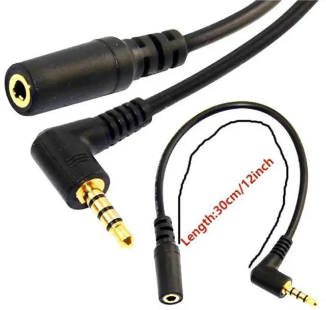 Alt view image 3 of 6 - Aomoproing 4 Pole 3.5mm 90 Degree Right Angle Audio Cable Male to 3.5mm Female Aux Cord TRRS Stereo Audio Cable Headset Extension Cable Support Mic 12 inch