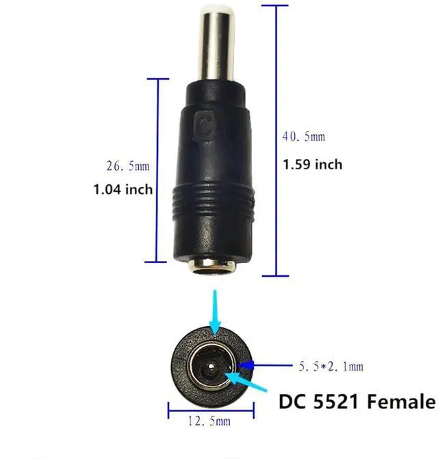 Alt view image 5 of 5 - Aomoproing DC Power Adapter Connector DC5.5 x 2.5mm Male Plug to 5.5x2.1mm Female Jack Coupler DC 5521 Female to 5525 Male for Laptop Interface Power Cable Converter 2pcs
