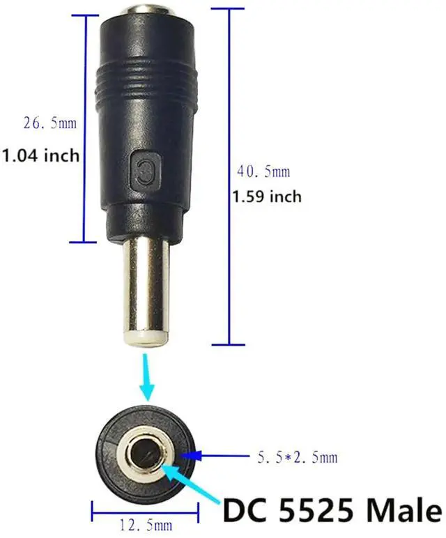 Alt view image 3 of 5 - Aomoproing DC Power Adapter Connector DC5.5 x 2.5mm Male Plug to 5.5x2.1mm Female Jack Coupler DC 5521 Female to 5525 Male for Laptop Interface Power Cable Converter 2pcs