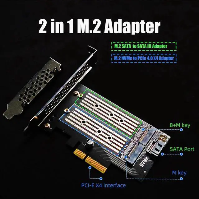 Alt view image 6 of 7 - Aomoproing PA12 Dual M.2 SSD PCIe X4 Adapter Without Heatsink for One M.2 NVMe SSD and One M.2 SATA SSD, Support PCIe 4.0 SSD and OS Boot from M.2 NVMe SSD