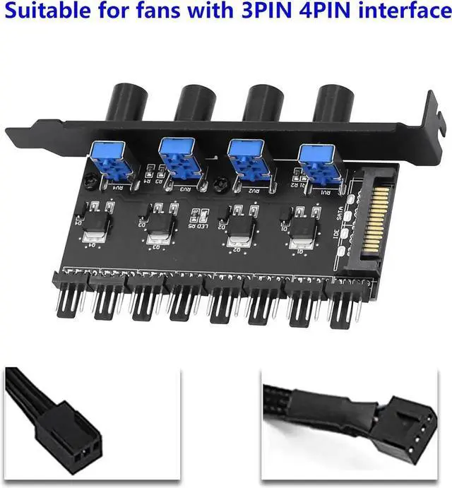 Alt view image 5 of 7 - Aomoproing 4 Knob Cooling Fan Speed Controller PC 8 Channels Fan Hub for CPU Case HDD VGA PWM Fan PCI Bracket 12V Fan Control- SATA Power Supply (SATA 4 Knob)
