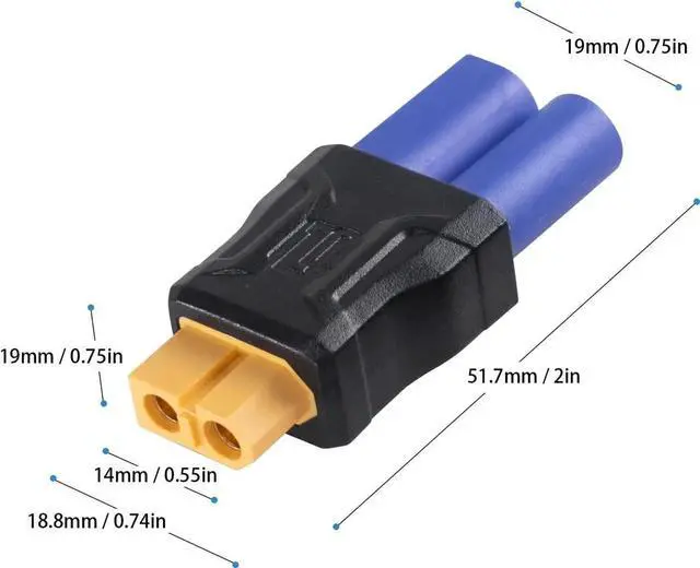 Alt view image 2 of 7 - Aomoproing EC5 to XT60 Adapter Injection Molded Connectos, 5Pack EC5 Male to XT60 Female Connector, No Wires Connectors RC Battery Adapter for Battery Micro Drone