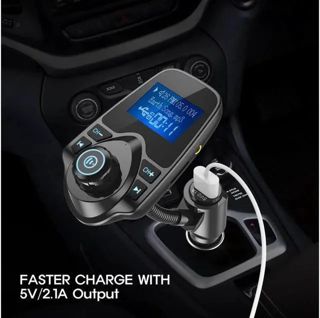 Alt view image 7 of 7 - Aomoproing Wireless In-Car Bluetooth FM Transmitter Radio Adapter Car Kit with 1.44 Inch Display and USB Car Charger