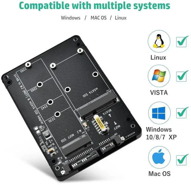Alt view image 4 of 7 - Aomoproing M.2 to SATA Adapter - 2 in 1 Converter for MSATA/M.2 NGFF SSD to 2.5" SATA III, Supports B&M Key, Not for M Key