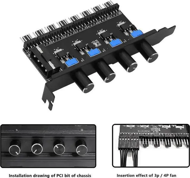 Alt view image 3 of 7 - Aomoproing 4 Knob Cooling Fan Speed Controller PC 8 Channels 12V Fan Hub for CPU Case HDD VGA PWM PCI Bracket- 4Pin Interface Power Supply (4 Pin 4Knob)