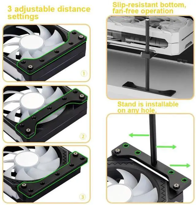 Alt view image 6 of 6 - Aomoproing GPU Support Bracket, GPU Holder Stand, Adjustable GPU Sag Bracket Graphics Card Support for 12cm Fan Mount CNC Aluminum (0.63-6.3inch)