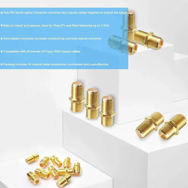 Alt view image 3 of 6 - Aomoproing Coaxial Cable Connector F-Type RG6 Cable Extension Adapter (Pack of 20)