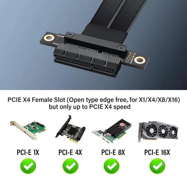 Alt view image 4 of 7 - Aomoproing PCIe 3.0 X4 Extension Cable PCI-E 4X Male to Female Riser Cable 20CM (180 Degree)