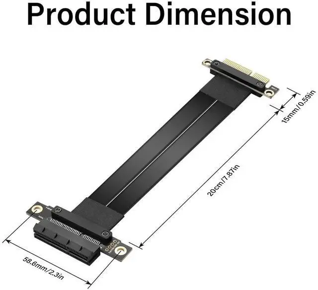 Alt view image 3 of 7 - Aomoproing PCIe 3.0 X4 Extension Cable PCI-E 4X Male to Female Riser Cable 20CM (180 Degree)