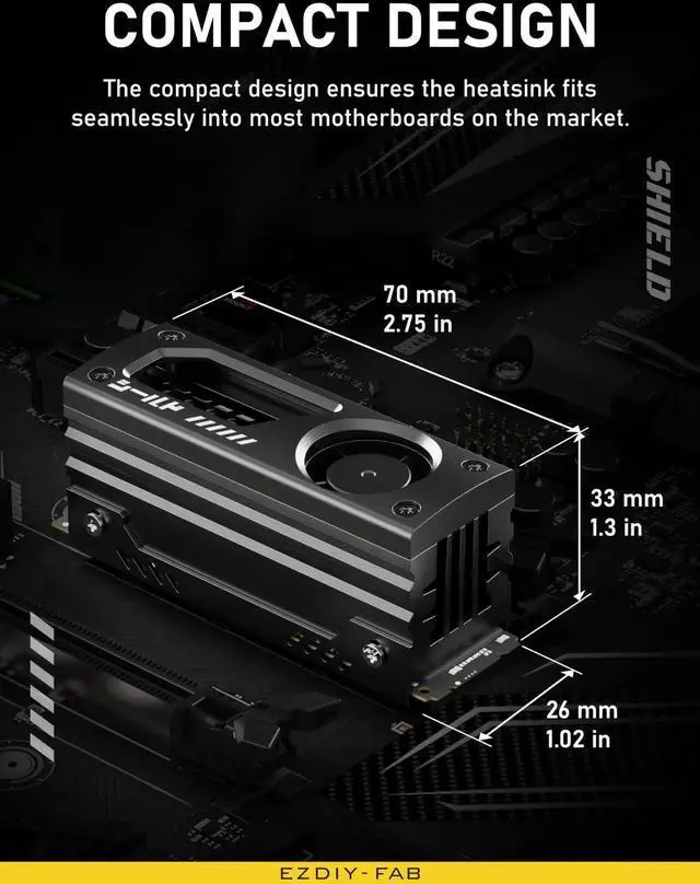 Alt view image 6 of 6 - Aomoproing Shield M.2 SSD Heatsink with Build-in 20mm PWM Fan, Premium Aluminum Design, High-Performance SSD Cooler for M.2 2280-Black-1 Pack