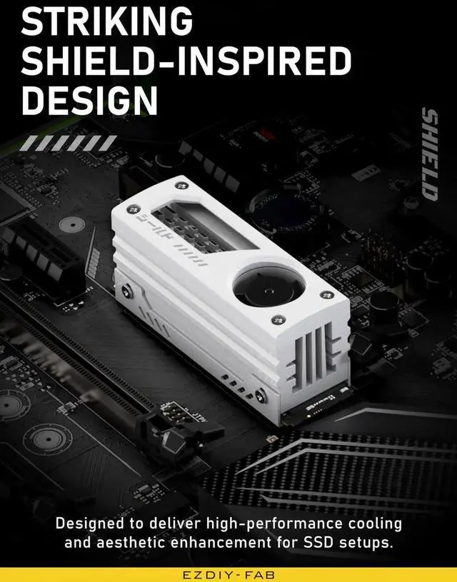 Alt view image 3 of 6 - Aomoproing Shield M.2 SSD Heatsink with Build-in 20mm PWM Fan, Premium Aluminum Design, High-Performance SSD Cooler for M.2 2280-White-1 Pack