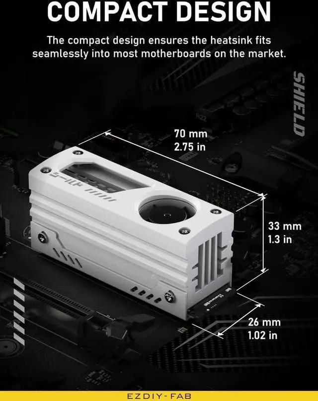 Alt view image 5 of 6 - Aomoproing Shield M.2 SSD Heatsink with Build-in 20mm PWM Fan, Premium Aluminum Design, High-Performance SSD Cooler for M.2 2280-White-1 Pack