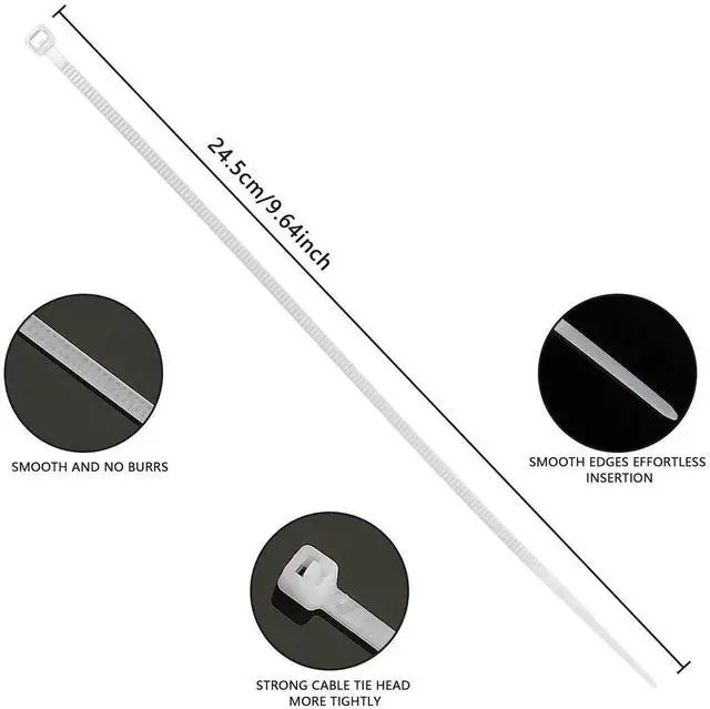 Alt view image 2 of 7 - Aomoproing 250pcs Zip Ties Plastic Cable Zip Ties Self-Locking Nylon Wire Ties Heavy Duty Ultra Strong Zip Straps (10 Inch, White)