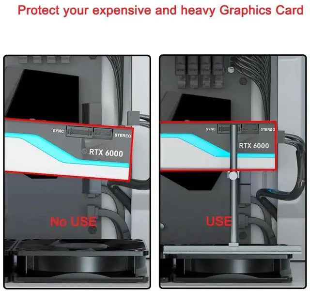 Alt view image 6 of 6 - Aomoproing GPU Support Bracket, Graphics Card Support, GPU Bracket Brace, Video Card Sag Holder Bracket, GPU Stand, Adjustable Anti Sag GPU Stand for Fan Aluminum 129mm