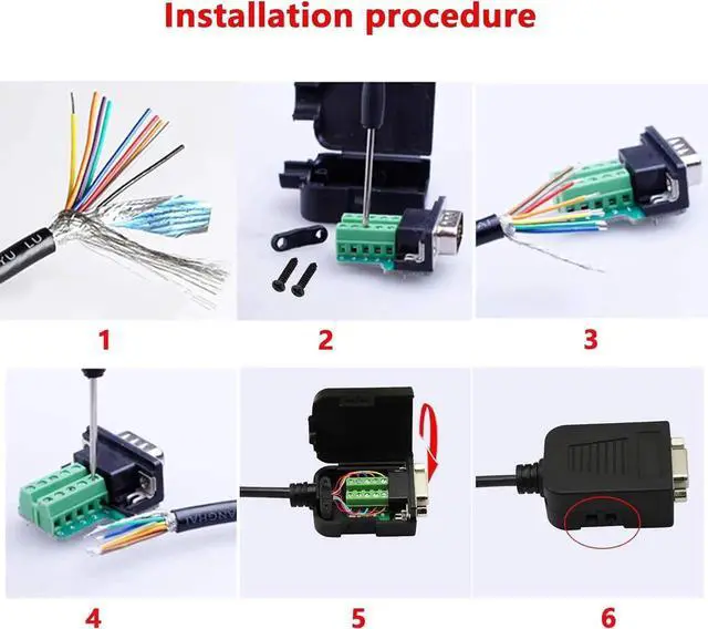Alt view image 4 of 7 - Aomoproing DB9 Connector Adapter RS232 Serial Port D-SUB Adapter Plate Breakout Board Solder-Free (1-Pair Male+Female with Screwdriver, Black Rubber Core)