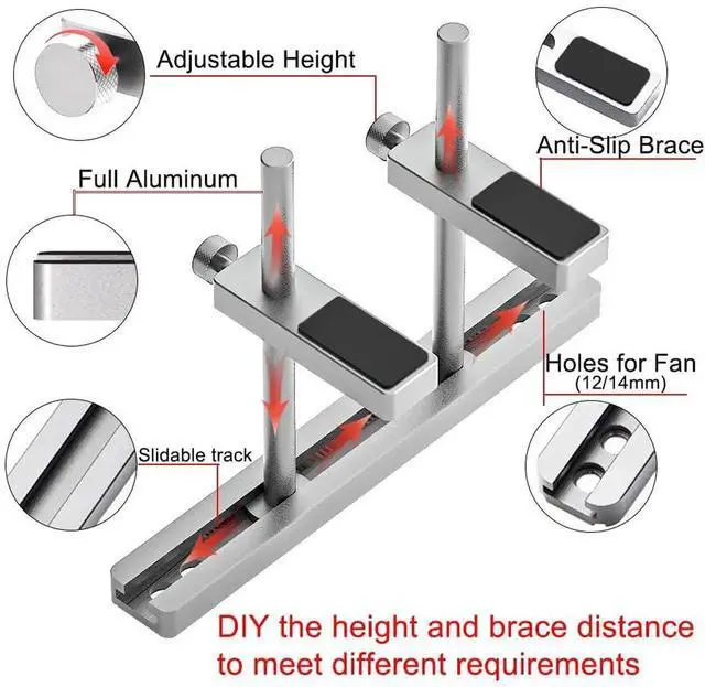 Alt view image 2 of 6 - Aomoproing Graphics Card GPU Support Bracket: Adjustable Aluminum GPU Sag Bracket Video Card GPU Stand Holder Graphics Card Support with Dual Stand (Silver 128mm)