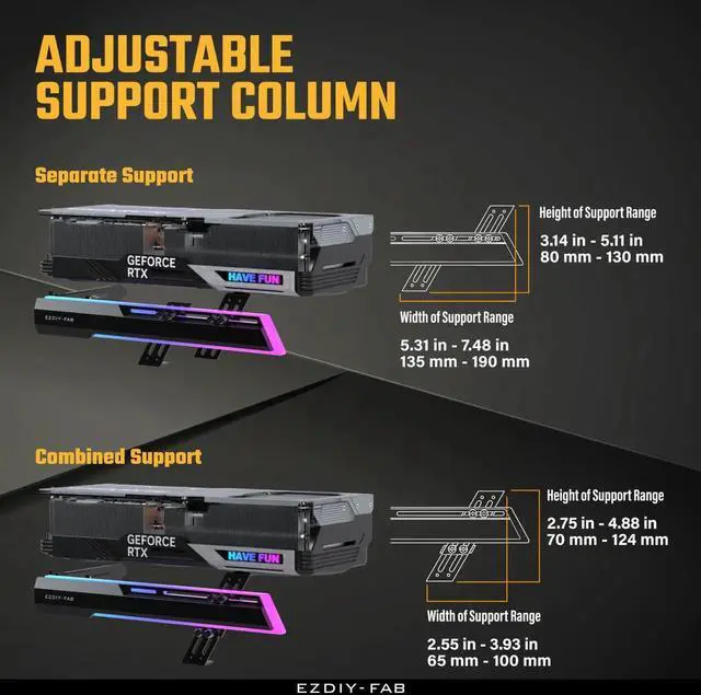 Alt view image 3 of 5 - Aomoproing 5V ARGB GPU Holder Brace Graphics Card GPU Support Video Card Holder Bracket, Strenchable Structure, Video Card Sag Holder/Holster Bracket Support RX7990XTX, RTX4090, Black-341