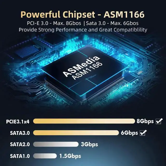 Alt view image 7 of 7 - Aomoproing PCIE X4 to SATA Card 6 Port, 6Gbps SATA 3.0 Controller, Includes 6 SATA Cables and Low Profile Bracket, for Windows 10/11