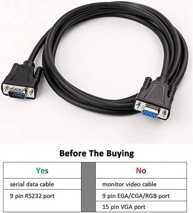 Alt view image 4 of 7 - Aomoproing DB9 RS232 Serial Cable Male to Female Extension Null Modem Cord Cross TXRX line for Data Communication 6 Feet Black