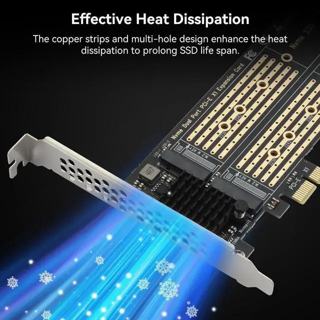 Alt view image 2 of 7 - Aomoproing Dual M.2 NVMe to PCIe Adapter with Heat Sink - M-Key B&M Key 2230/2242/2260/2280 SSD NVMe PCIe Card - Low Profile Bracket - Supports PCI-Express X1/X4/X8/X16 Slots