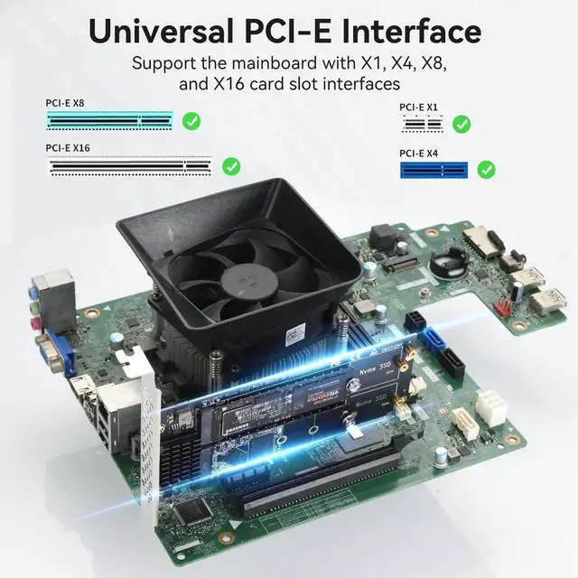 Alt view image 5 of 7 - Aomoproing Dual M.2 NVMe to PCIe Adapter with Heat Sink - M-Key B&M Key 2230/2242/2260/2280 SSD NVMe PCIe Card - Low Profile Bracket - Supports PCI-Express X1/X4/X8/X16 Slots